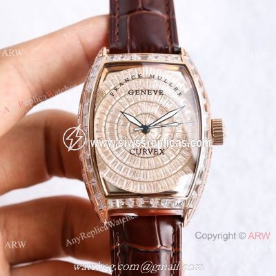 Swiss Copy Franck Muller Geneve Cintree Curvex Iced Out Watch TWF V2 version Rose Gold