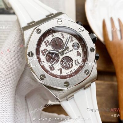 Knockoff Audemars Piguet Royal Oak Offshore 26470 Watches SS White Rubber Strap Automatic