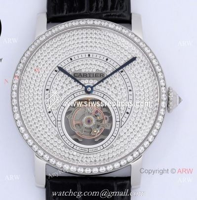 BBR Factory Cartier Rotonde De Tourbillon Full Diamond Watch 40mm