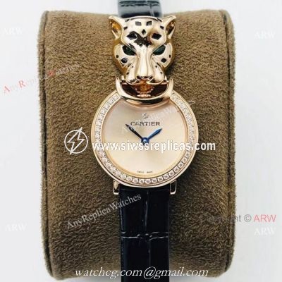 New! Copy Cartier Panthere Rose Gold Diamond Watches Swiss Quartz Women Size