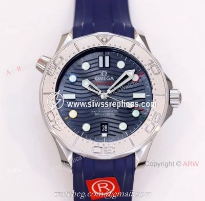New Omega Seamaster Diver 300m Beijing 2022 Special Edition Swiss Replica Watch Omega Blue Wave Dial