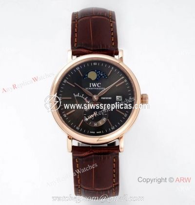 AI Factory IWC Portofino Hand Wound 8 Days Moon Phase Watch Rose Gold Gray Dial