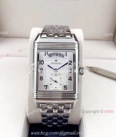 Clone Jaeger LeCoultre Grande Reverso Duo Stainless Steel White Watch with Date