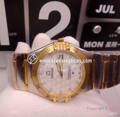 Copy Omega Constellation Two Tone White MOP Dial Watch Men