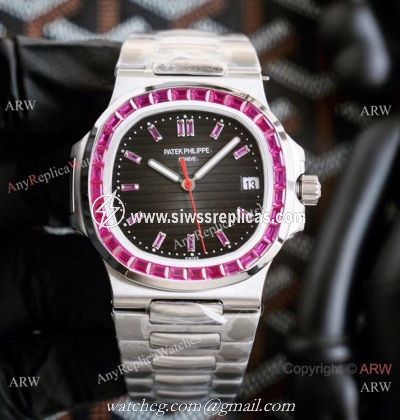 New! Swiss Replica Patek Philippe Nautilus PinkBlack Watch 40.5mm Limited New PP5711