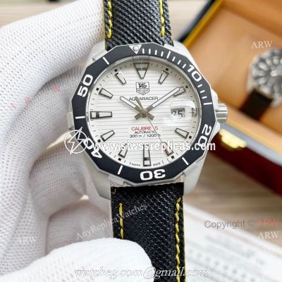 High Copy Tag Heuer Aquaracer Calibre 5 Automatic Watch 44mm White Face Black Leather Strap