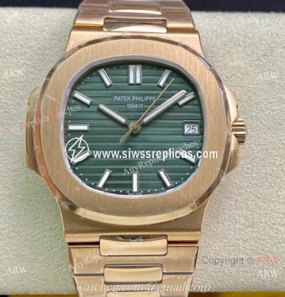 Swiss Copy Patek Philippe Nautilus Cal 324 sc Watch Rose Gold Olive Green Dial