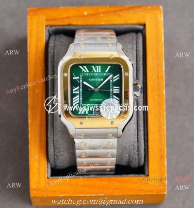 New Cartier Alberto Santos-Dumont Green Two Tone Watch Sapphire Crystal