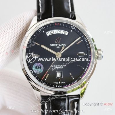 Swiss Copy Breitling Premier DayDate Automatic Watch Black Leather Strap 40mm