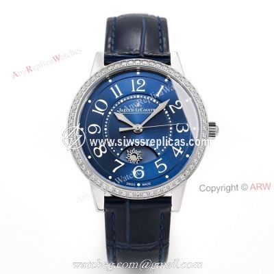 (GF) Swiss Replica Jaeger Lecoultre Moonphase Watch Blue Dial With Diamond Bezel