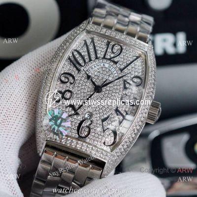 Copy Franck Muller Cintree Curvex Stainless Steel Diamond Face Watch 43mm