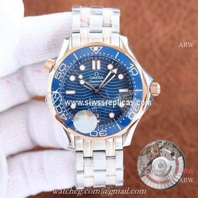 Swiss Quality Omega Seamaster 300m 42mm Two Tone Rose Gold Blue Watch Citizen Movement