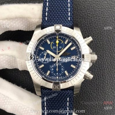 Replica Breitling Avenger Chronograph 43 A7750 Watch Blue Military Leather Strap