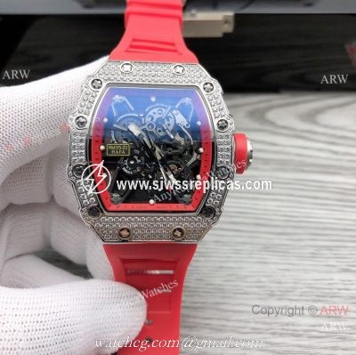 Swiss Quality Richard Mille RM35-01 Rafael Nadal Watch Diamond Case Red Rubber Strap