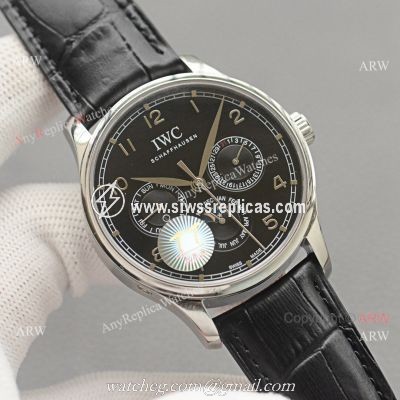 Top Replica IWC Portuguese Black Face 42 MM Men Moonphase Watch
