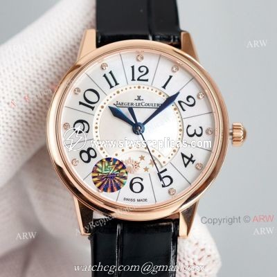 Swiss Replica Jaeger Lecoultre rendez-Vous Classic Night Day Ladies Watch Black Leather Strap