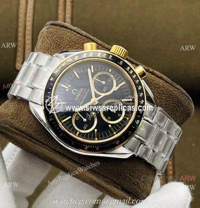 2021 New! TWS Swiss Omega Speedmaster 7750 Chronograph Watches BlackGold Bezel