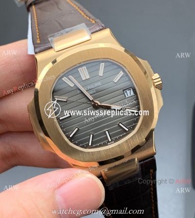 3K Factory Patek Philippe Nautilus 5711R Rose Gold Brown Leather Strap