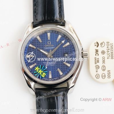 Swiss Quality Omega Aqua Terra 150m Citizen 8215 Watch Blue Wave Leather Strap