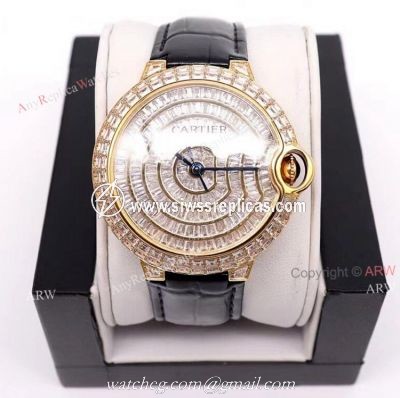 Gold Cartier Ballon Bleu 42mm Full Diamonds Knockoff Watch
