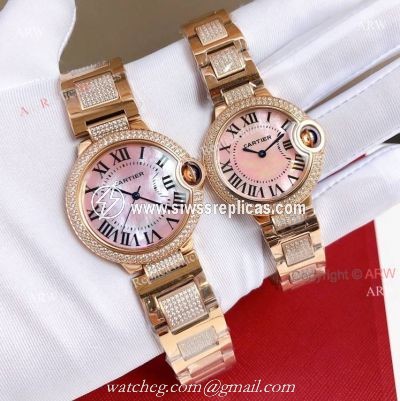 High End Replica Rose Gold Cartier Ballon Bleu Ladies Watch With Diamonds