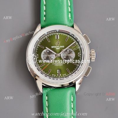 Copy Breitling Premier B01 Green Dial  Leather Strap 42MM Men Watch