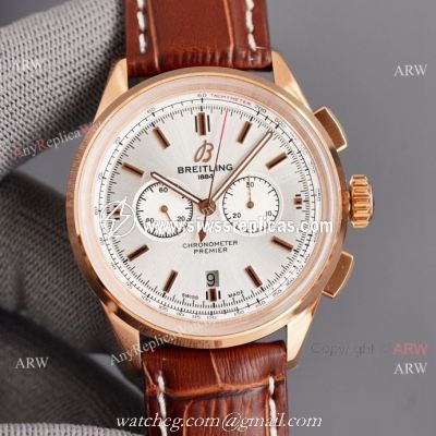 Copy Breitling Premier B01 Rose Gold Case Brown Leather Strap 42MM Men Watch