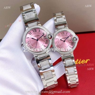 Ladies Cartier Ballon Bleu Pink Face Replica Watches With Diamonds