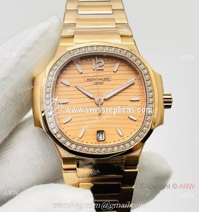 3K Factory 1:1 Best Patek Philippe Nautilus Ladies Cal.324 Watch All Gold 34mm