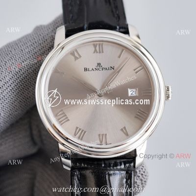 Fake Blancpain Villeret Gray Face 40MM Watch With Roman Markers Leather Band