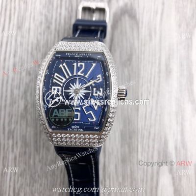 New Copy Franck Muller Vanguard Lady V32 Iced Out Blue Watch Swiss Quartz