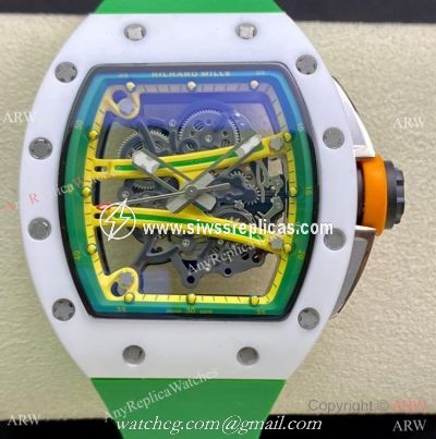 Super Clone Richard Mille Rm 59-01 Yohan Blake Tourbillon Watch White CeramicGreen Rubber Strap