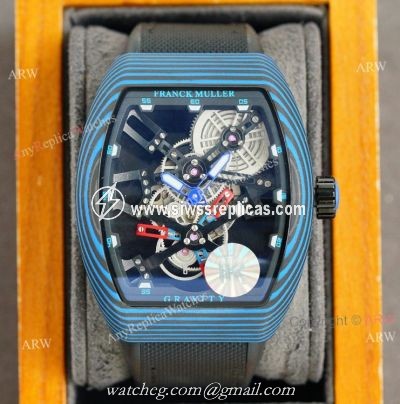 High Quality Replica Franck Muller Skeleton Carbon Watch Automatic Black Rubber Band
