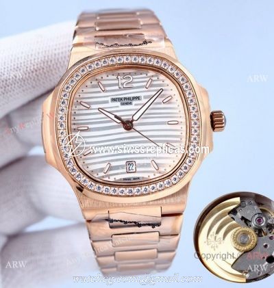 Swiss Quality Patek Philippe Nautilus 8215 Movement Watch Diamond Bezel Rose Gold