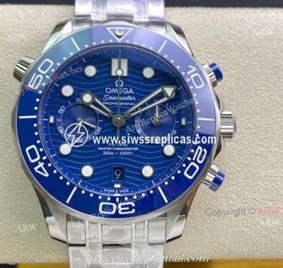 New OM Factory Copy Omega Seamaster 300 Diver Blue Waves Face With Ss Bracelet 44mm