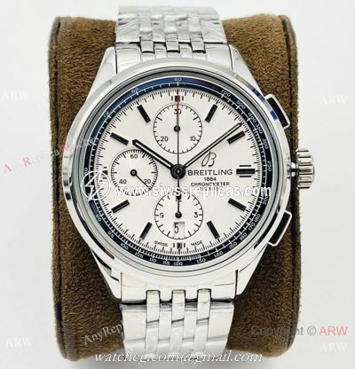 G8 Factory Breitling Premier B01 Chronograph 42mm Watch A7750 White Face 316L Steel