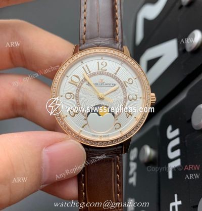 ZF Factory Replica Jaeger Lecoultre Rendez-Vous Rose Gold Watch White Face Brown Leather Strap