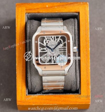 New Two Tone Rose Gold Santos de Cartier Skeleton watch WHSA0016