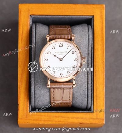 Swiss Patek Philippe Calatrava Ultra-Thin Automatic Lady Watch Rose Gold White Dial