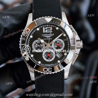 Longines Hydroconquest Automatic 41mm Replica Watches Black Face Black Rubber Band