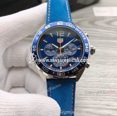 Replica Tag Heuer Formula 1 Blue Dial Chronograph Men Watch 43mm With Blue Leather Strap