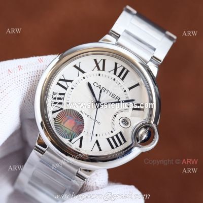 Copy Balloon Blue Cartier Silver Face 42mm Stainless Steel Strap Watch