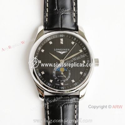 (GF) Swiss Grade Longines Moon phase Master Watch Black Leather Strap