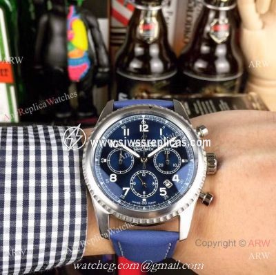 2019 Replica Breitling Navitimer Chronograph Blue Dial Blue Leather Band Watches