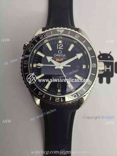 Copy Swiss Omega Seamaster Planet Ocean GMT Watch Black Rubber
