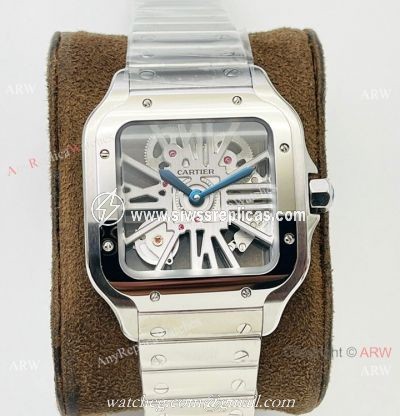 V8 Factory Super Clone Cartier Skeleton Santos Swiss Ronda4S20 Watch Stainless Steel Case