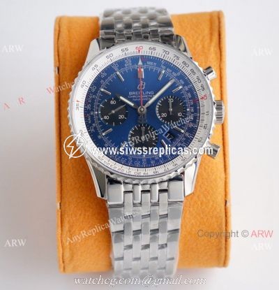 Super Clone Breitling Navitimer 01 Valjoux 7750 Watch Stainless Steel Blue Dial