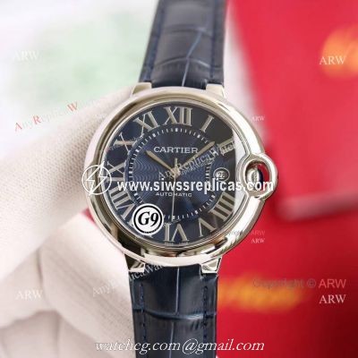 Fake Balloon Blue Cartier V6 Blue Dial Watch with Blue Leather Strap