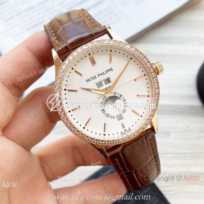 Clone Patek Philippe Calatrava Annual calendar Watch Rose Gold Case 42mm