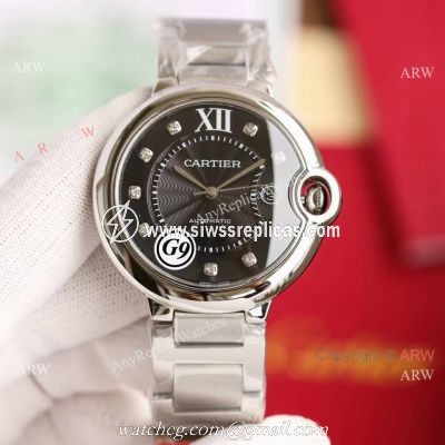 Replica Cartier Balloon Blue Gray Dial V6 Watch with Diamond Markers